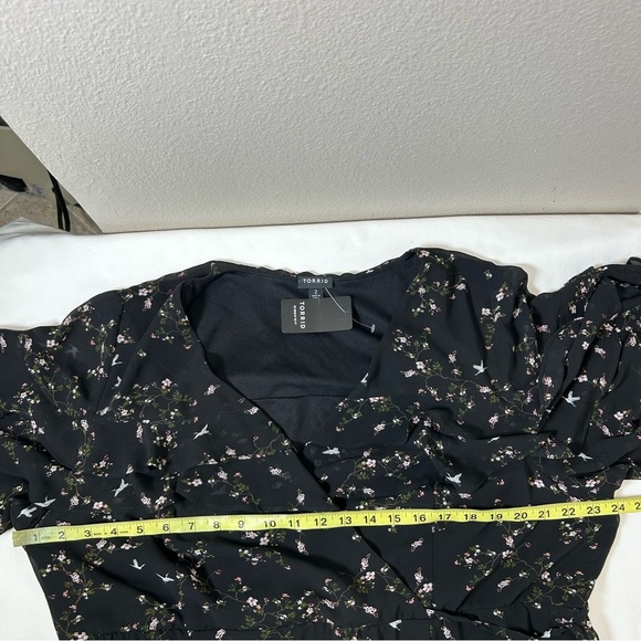 Torrid Black Floral Birds Print Chiffon Ruffled Wrap Versatile  Dress 2/2X/18-20 - Picture 12 of 16